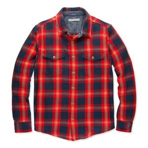 Outerknown The Flannel Blanket Shirt in Marine Princeton Plaid— Size Medium